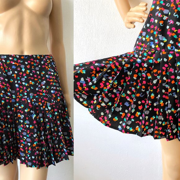 Pleated Mini Skirt | Polka Dot Skirt | Colorful Skirt | Low Waist Skirt | Size 4 - Picture 2 of 8